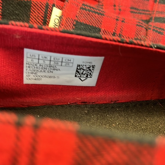 TOMS Buffalo Check Flannel Slip Ons with sparkly on back side - Picture 6 of 6